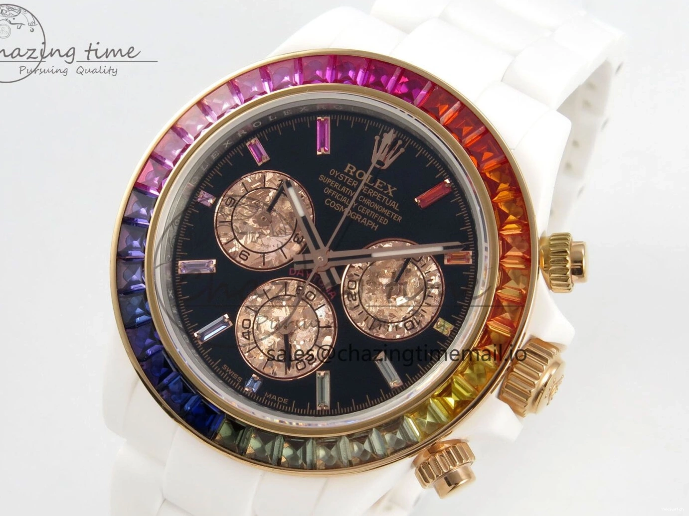 White SONIC Case Black Rainbow Daytona Bezel SA4130 Best and Rainbow Bracelet Dial Edition Ceramic 0113